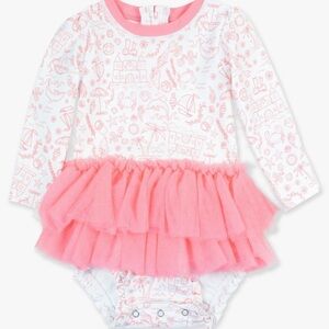 NWT Ruffle Butts Tulle Skirted One Piece Rash Guard Swimsuit- by the seaside